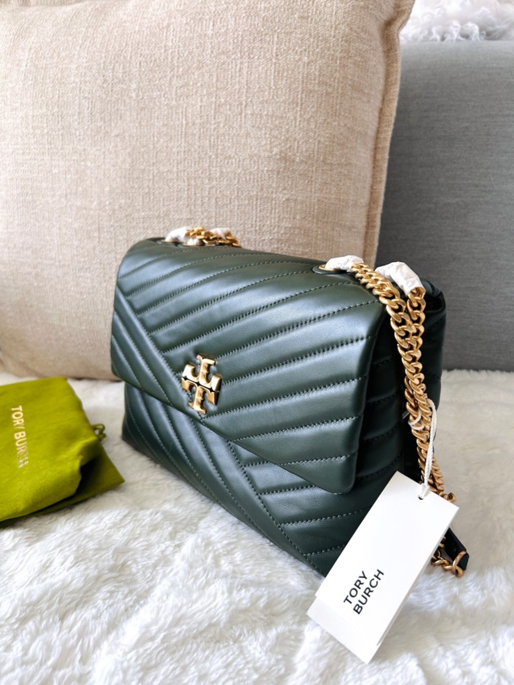 NWT🍀Tory Burch Kira Chevron Chain Shoulder Bag Sycamore Green 90446 Medium Gift - Picture 8 of 10